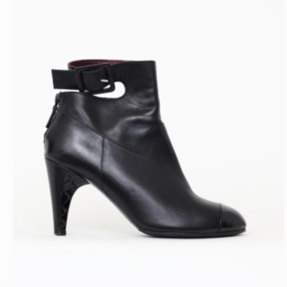 CHANEL Black Calfskin Heeled Ankle Boots | 36.5